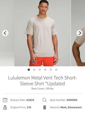 NWOT Lululemon Short-Sleeve Metal Vent Tech Tee - Raw Linen / White